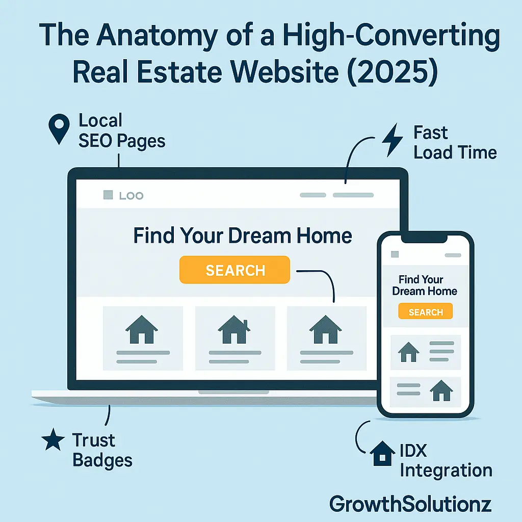 Real estate website design example showing conversion-focused layout for 2025